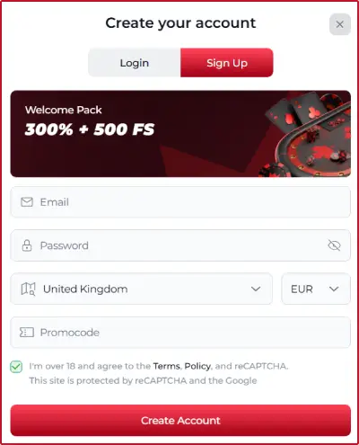 Kingpari Casino Account Registration